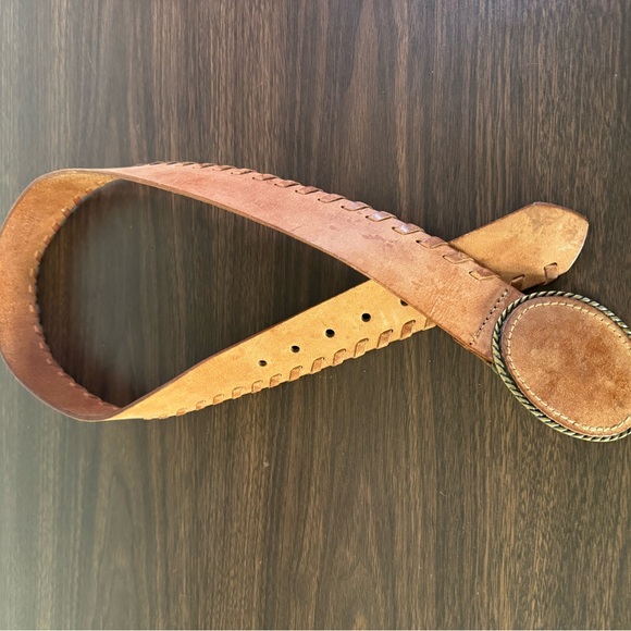 Vintage Genuine Leather Oval Buckle Belt Brown Boho Western Small BxA - Picture 2 of 9